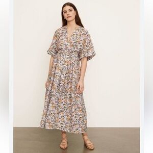 Vince Wisteria Vine‎ Cuffed Short Sleeve V-Neck Dress